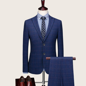 Blue Contrast Pattern Two Buttons Suit