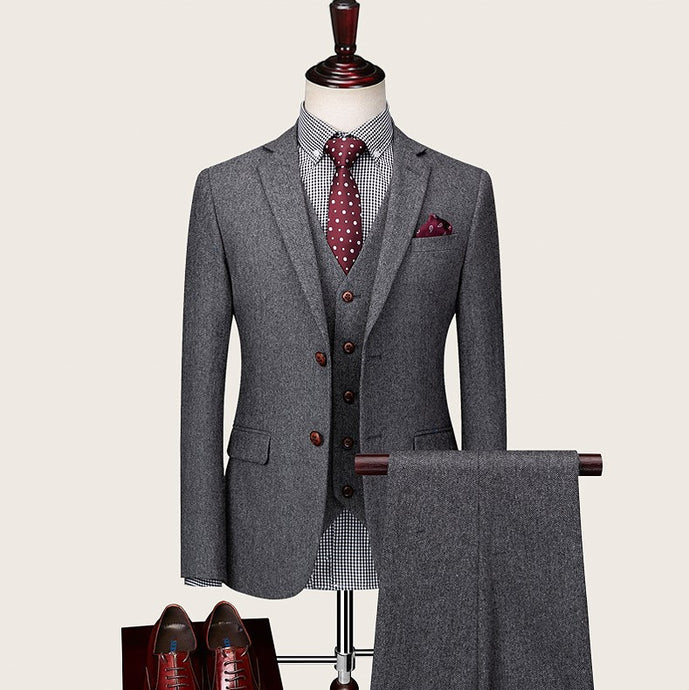 Classic Grey Wool Blend Two buttons Suit