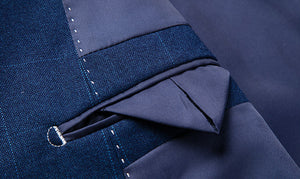 Blue Check Pattern Two Buttons Suit