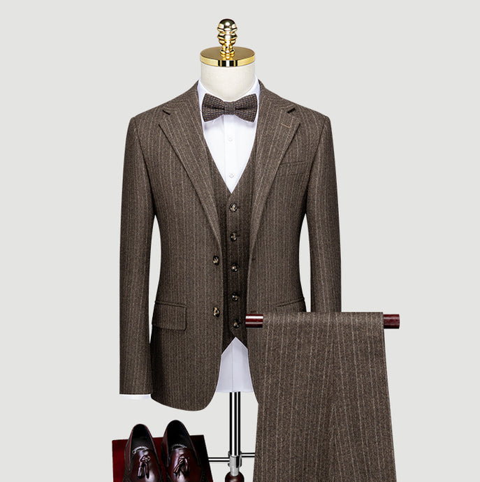 Brown Stripe Wool Blend Winter Suit