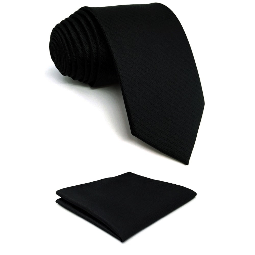 Black Silk Necktie & Handkerchief