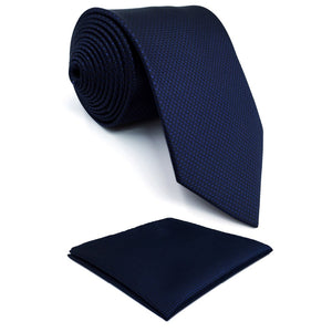 Navy Check Pattern Necktie & Handkerchief