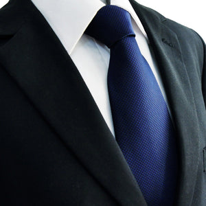 Navy Check Pattern Necktie & Handkerchief