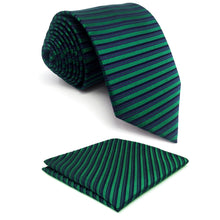 Load image into Gallery viewer, Blue Green Silk Necktie &amp; Handkerchief