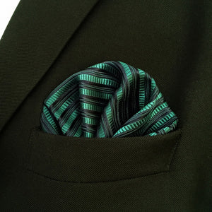 Blue Green Silk Necktie & Handkerchief